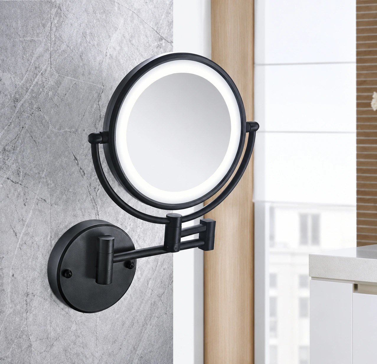 Wall mounted illuminated hotel makeup mirror
